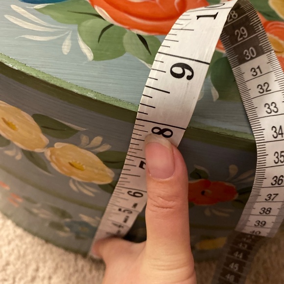 Vtg French Couple Oval Handpainted Folk Art Wooden bride box With Cover Marked - Picture 10 of 16